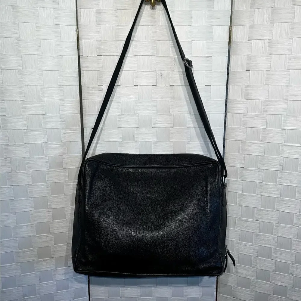 Lucaldo Men’s Laptop/Briefcase Messenger Bag Black Leather Multi Pockets Italian